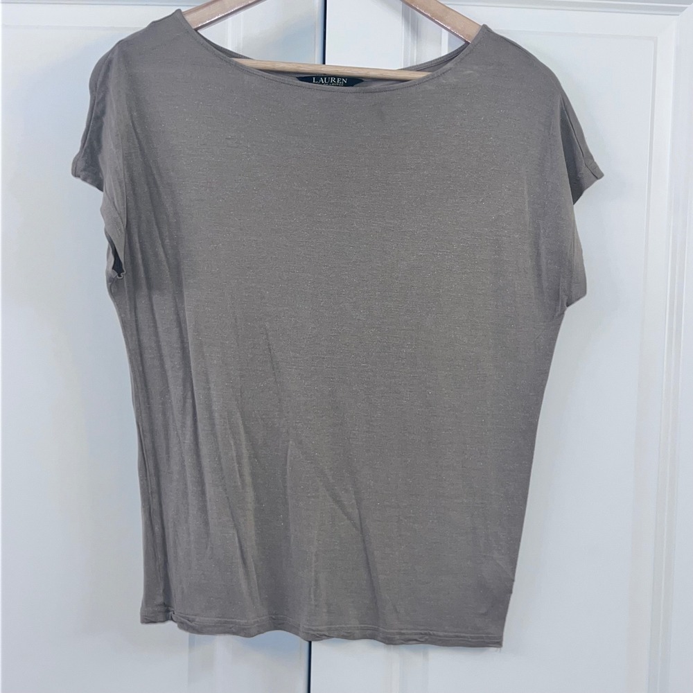 LAUREN Ralph Lauren Taupe Short Sleeve Dolman T Shirt Top